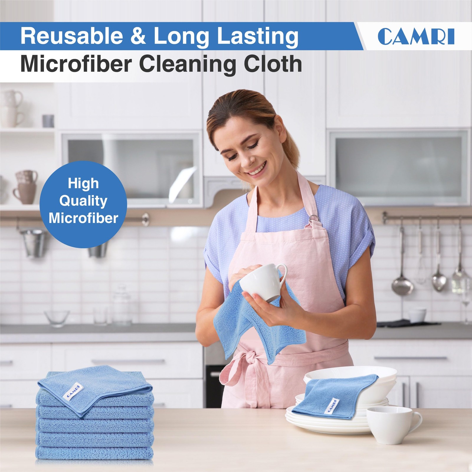 Microfiber Towel Cleaning Cloth – Pack of 12, Size 12.6” x 12.6”, Blue, Lint …