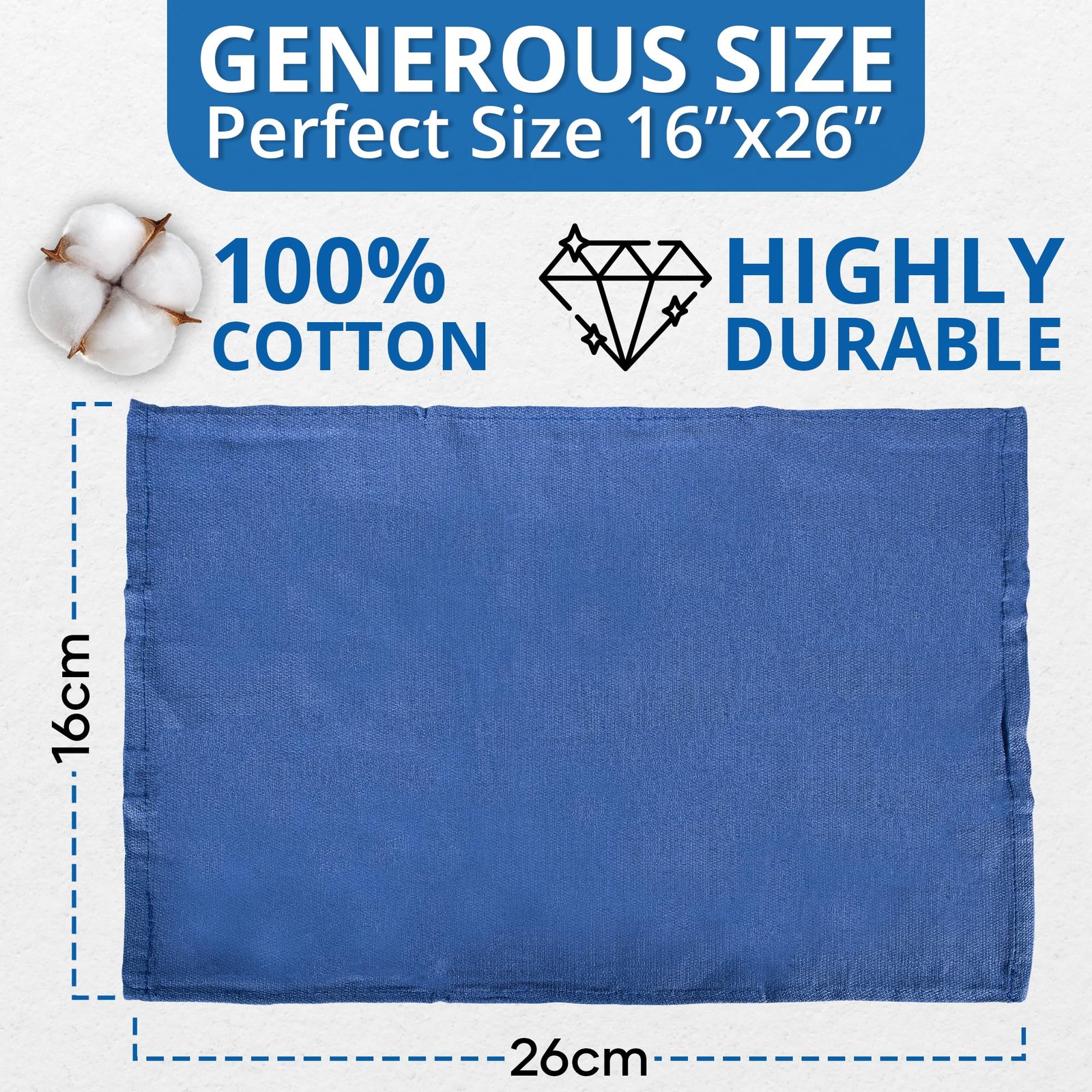 Surgical Towels for Cleaning Huck 12 Pack 100% Cotton 16″ x 26″, Blue