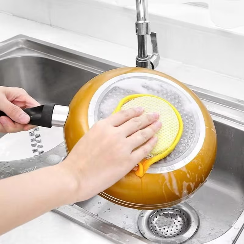 10× Reusable Double-Sided Dishwashing Microfiber Sponge Kitchen Cleaning Pads US