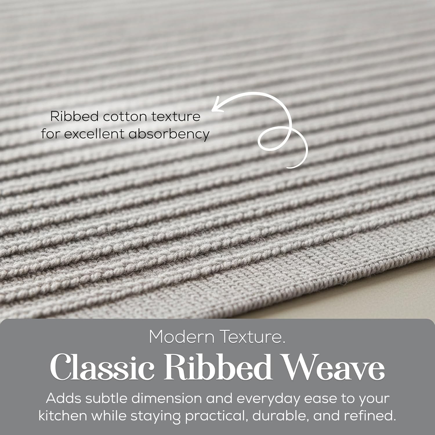 Kitchen Towels, Cotton Hand Towels, Grey and White Vine Ribbed Hand Drying Cloth