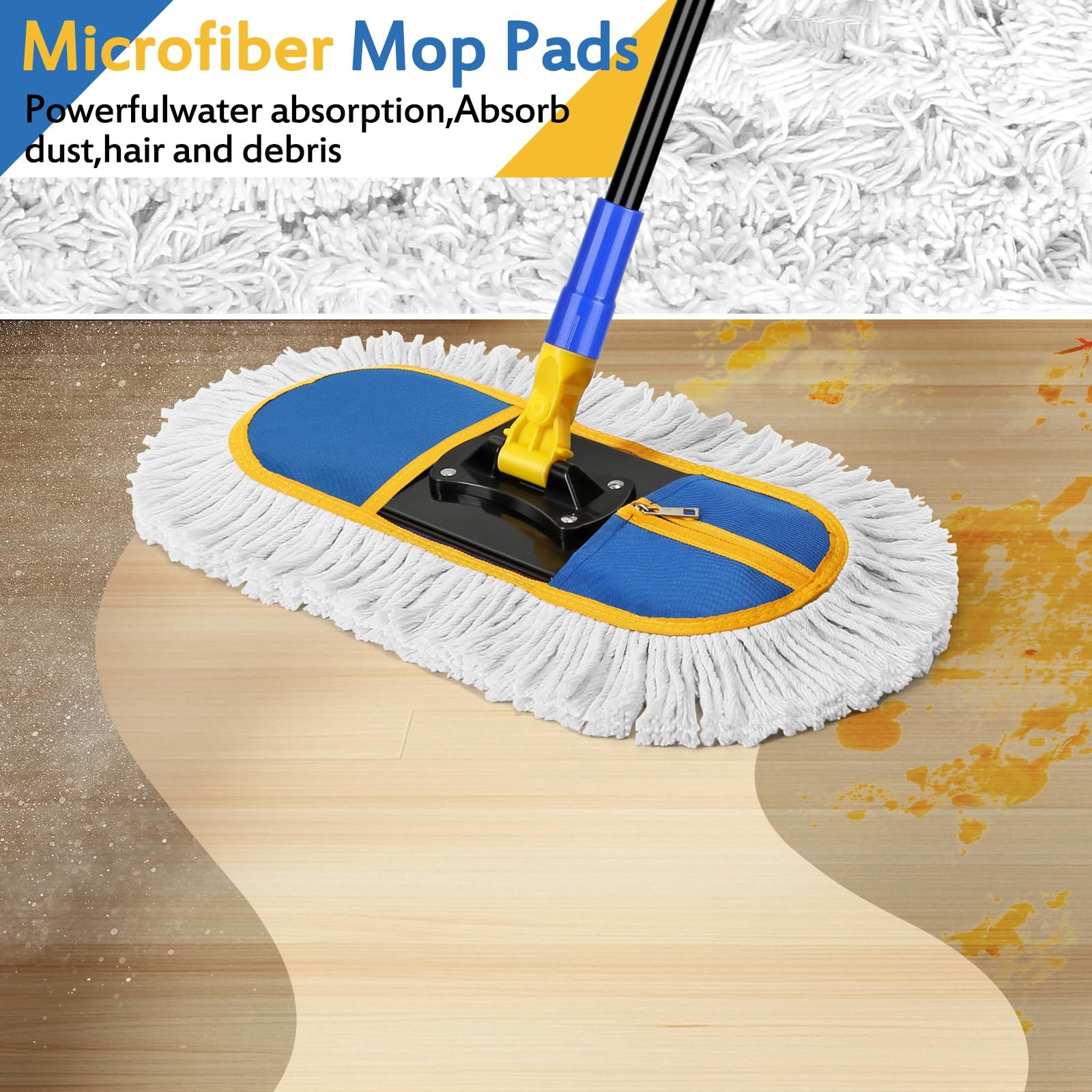 16 Inch Commercial Dust Mop for Floor Cleaning – Industrial Wet Dry Broom with 2