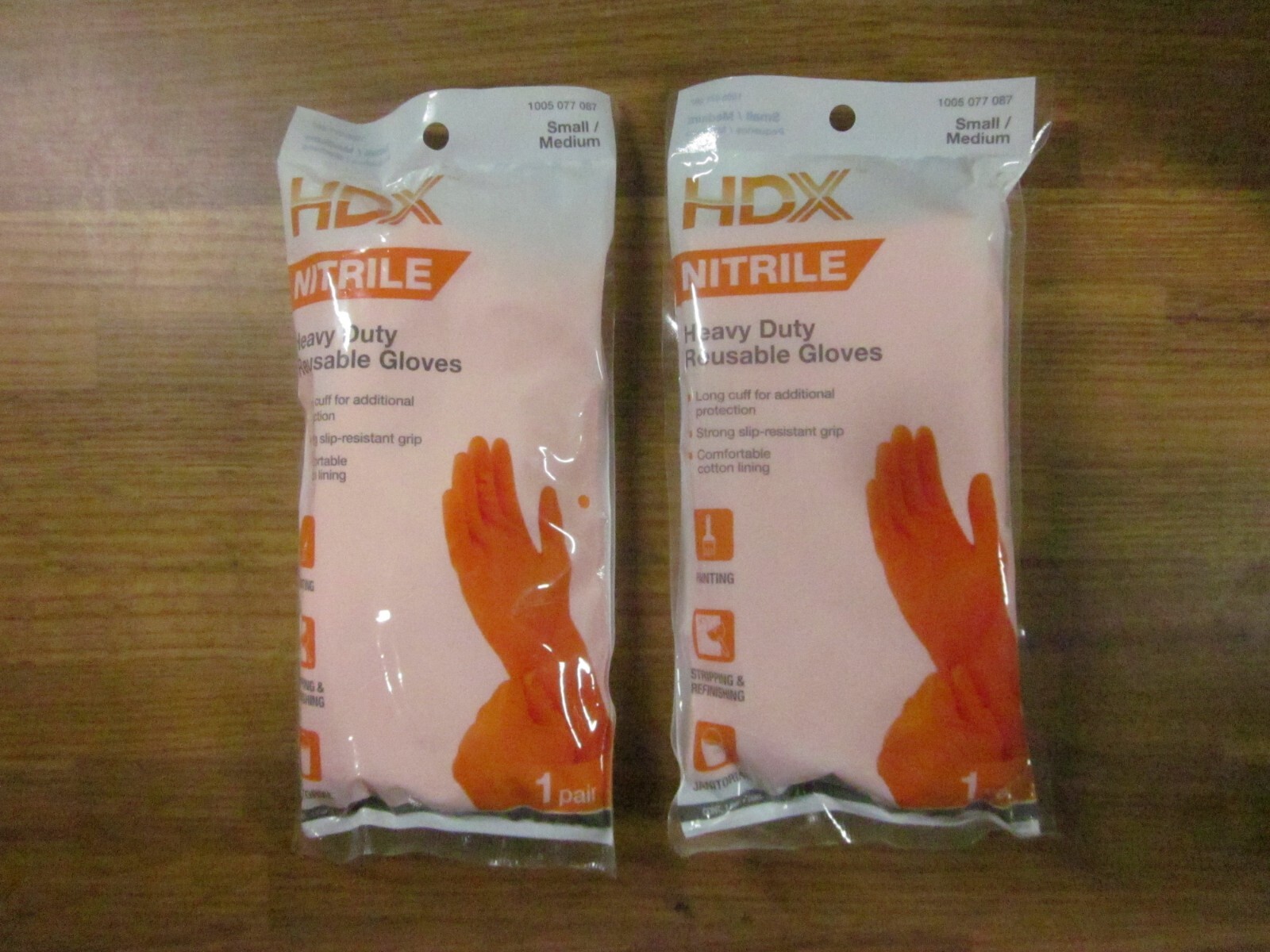 2 Pairs Of HDX Orange Nitrile Heavy Duty Reusable Gloves SMALL/MEDIUM