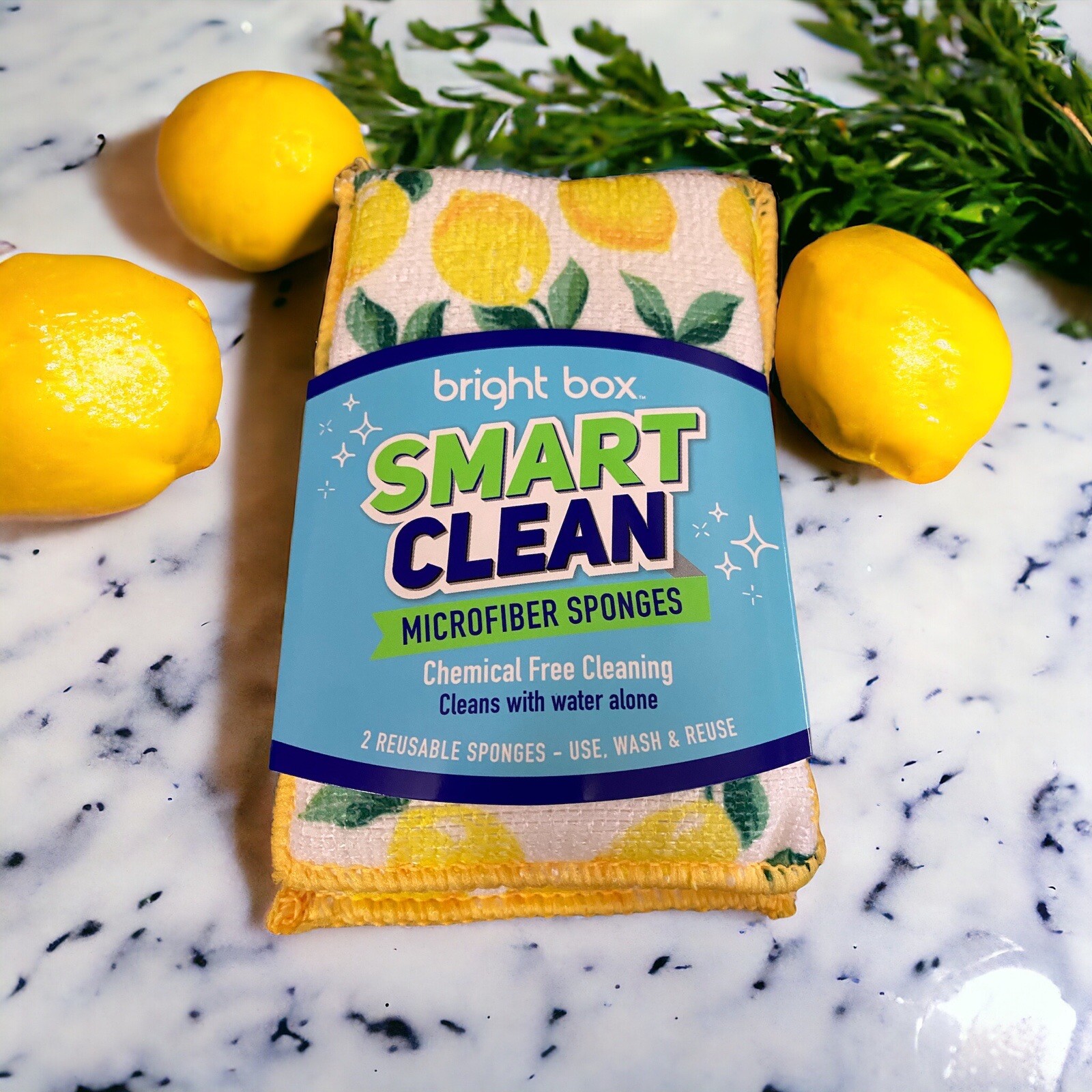 Kitchen Sponges Set Of 2 Lemons Bright Box Smart Clean Microfiber Yellow