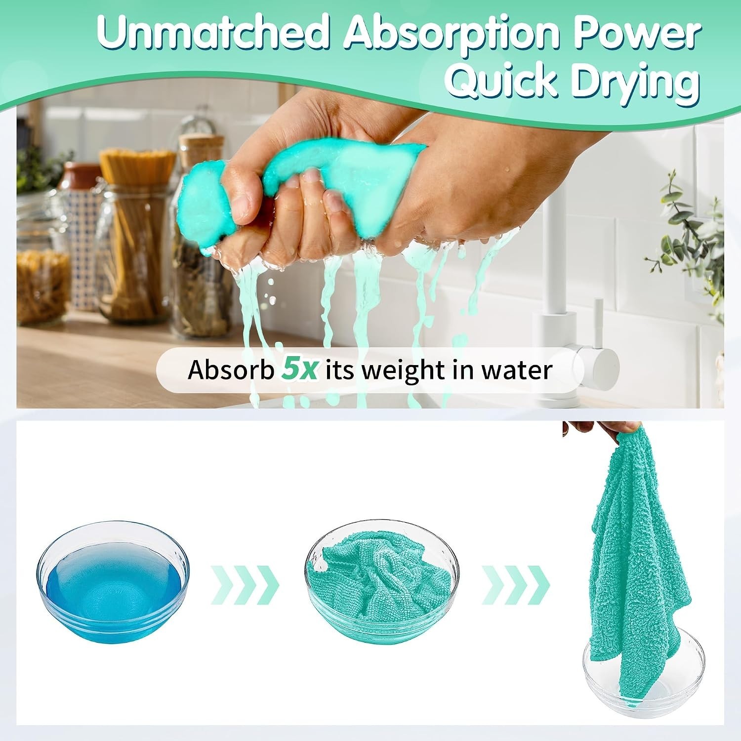 Turquoise Microfiber Cleaning Cloth -Pack of 8, Highly Absorbent Cleaning Rag…