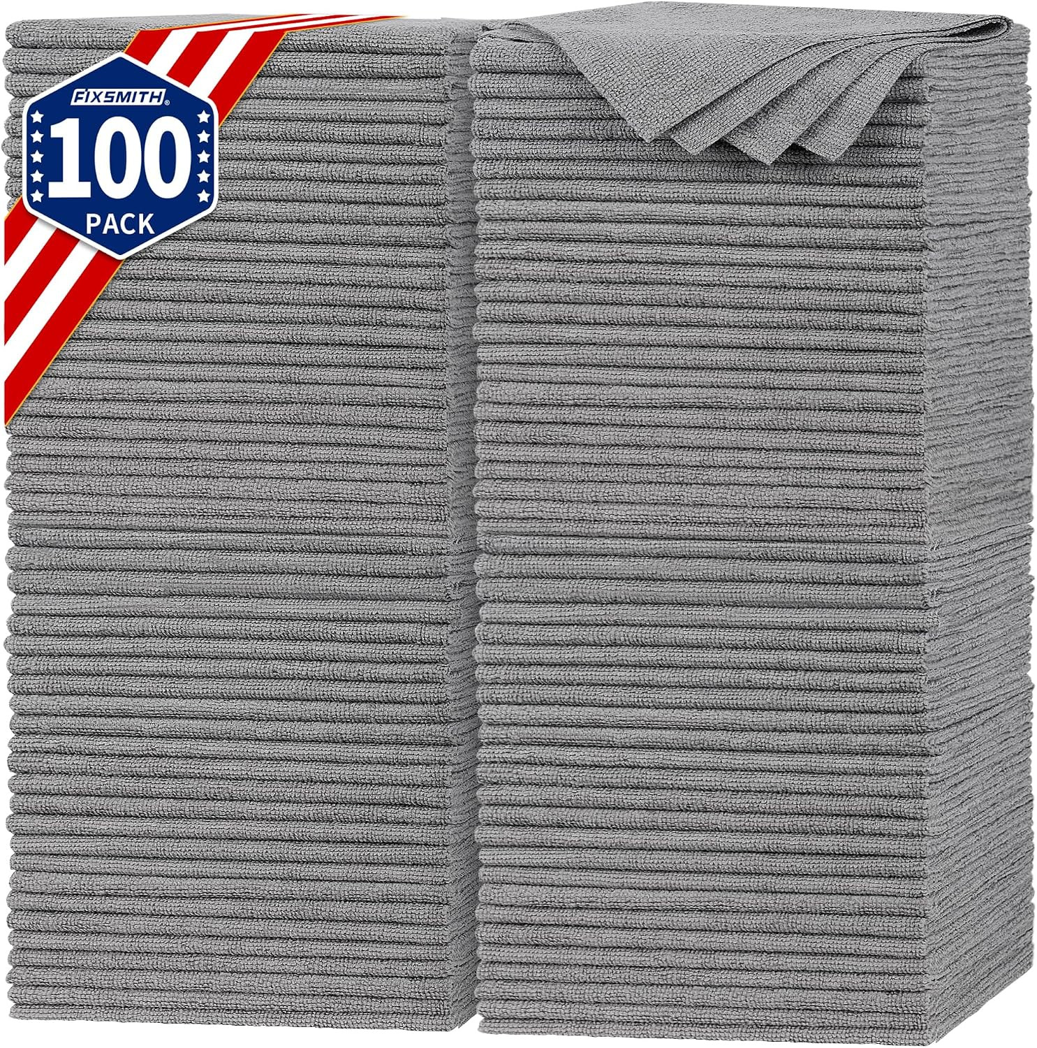 Shop Towels, Pack of 100, Grey Microfiber Cleaning Cloth Bulk