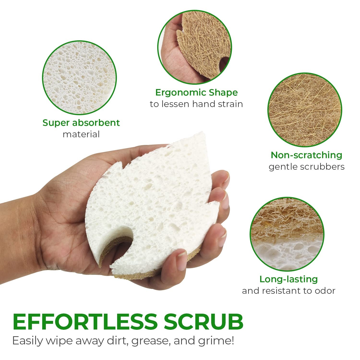 AIRNEX Natural Kitchen Sponges (6 Pack) – Biodegradable Cellulose & White