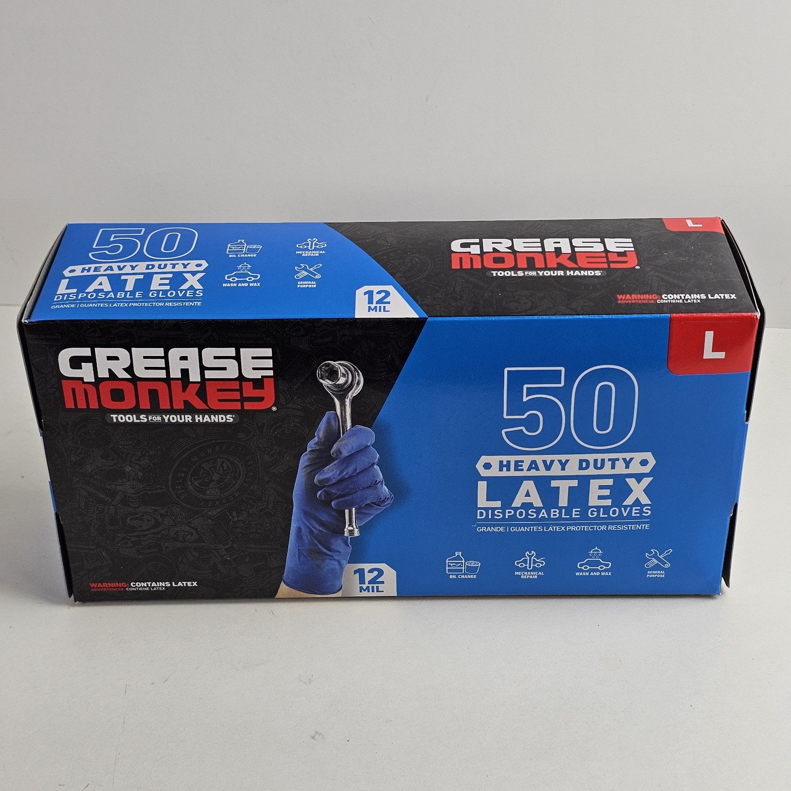 GREASE MONKEY LATEX DISPOSABLE Heavy-Duty GLOVES 50 COUNT SIZE LARGE 12 MIL New!
