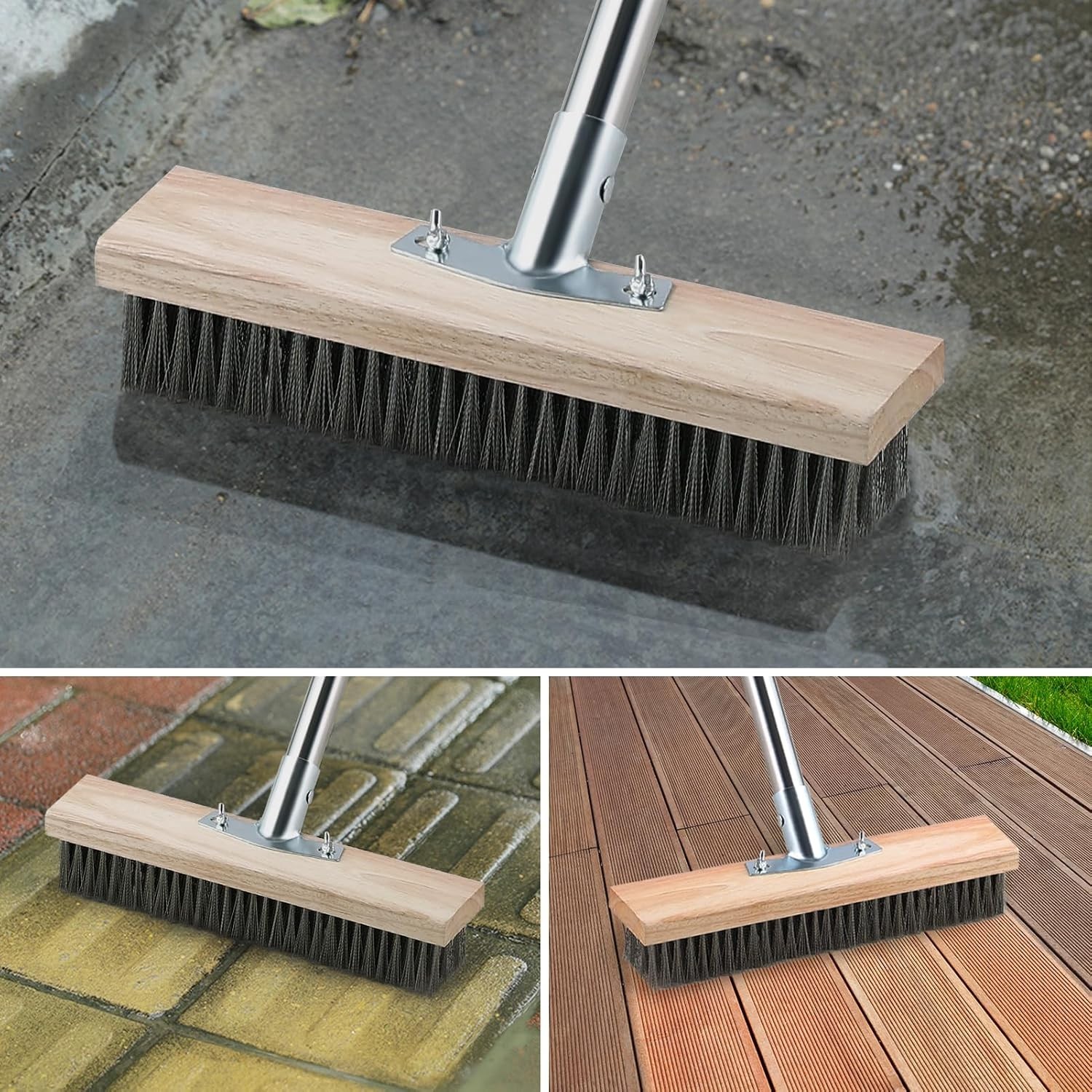 Heavy Duty Wire Broom with Telescopic Handle57IN, Stiff Metal Bristle Brush f…