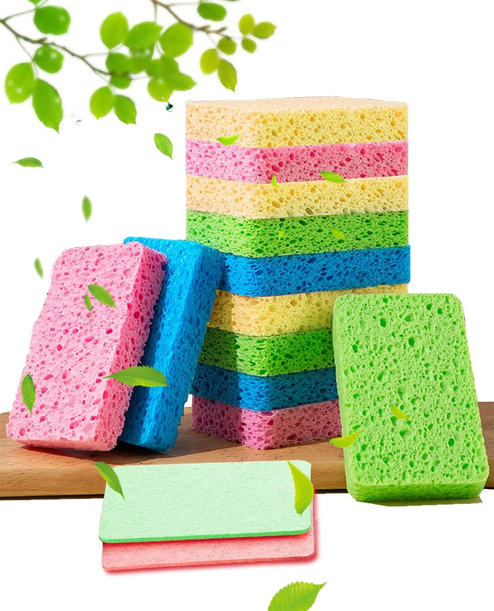 **12 Pack Natural Cellulose Kitchen Sponges Non Scratch Cleaning Compostable Scr