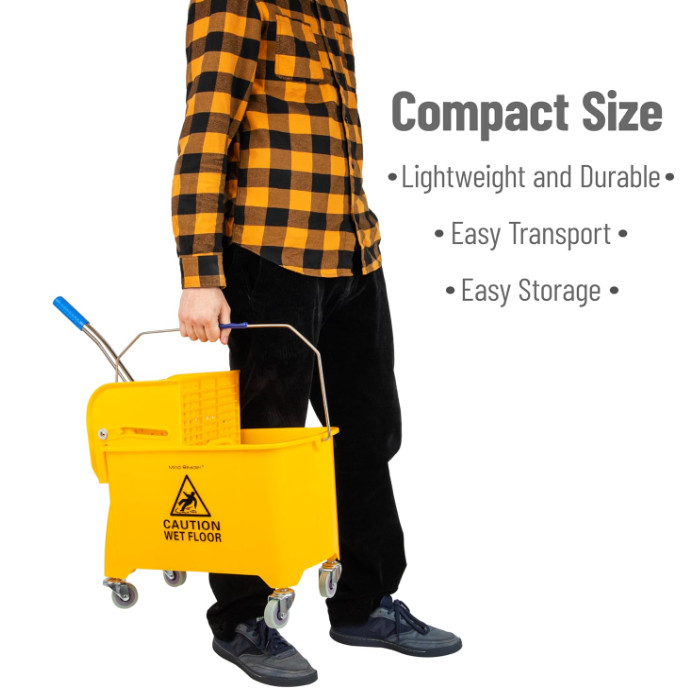 Mop and Bucket Set with Wringer, 5.5 Gallon Cleaning System with Wheels