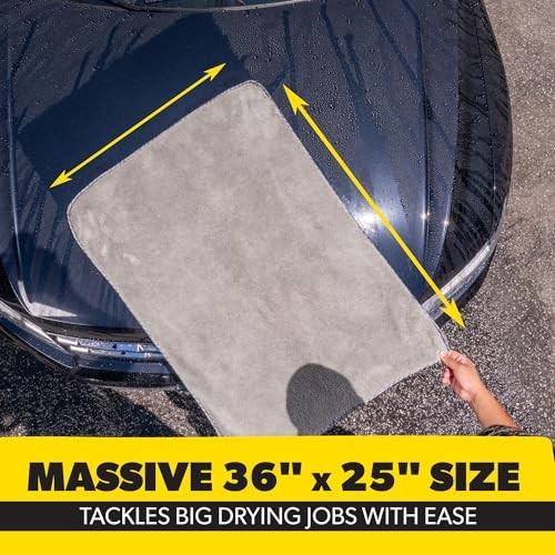 Woolly Mammoth Large Microfiber Drying Towel – 36 x 25 Inch Ultra 1 Pack Gray