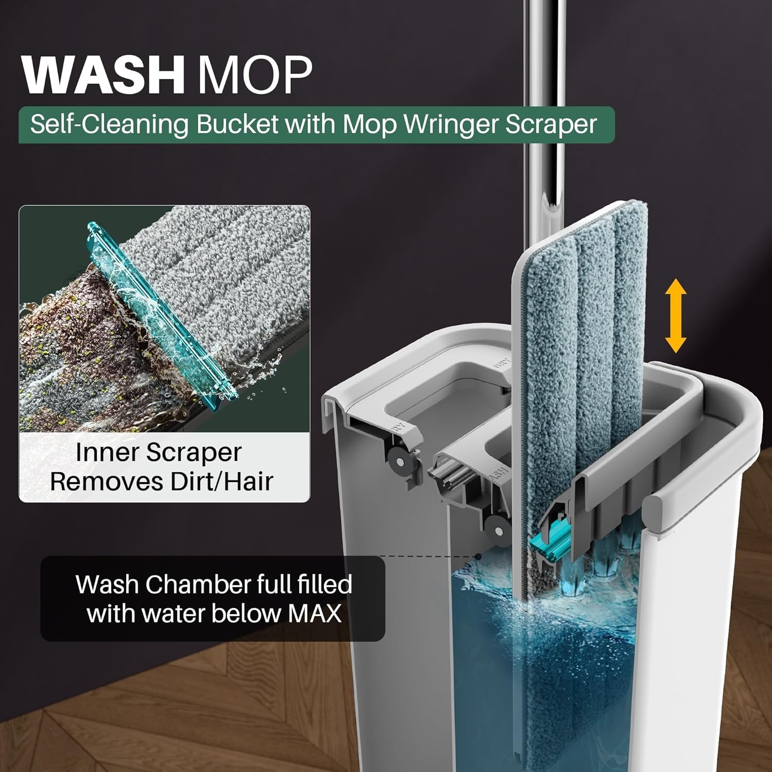 Flat Mop System with Wringer Bucket, White, Microfiber Floor Cleaning Set for…