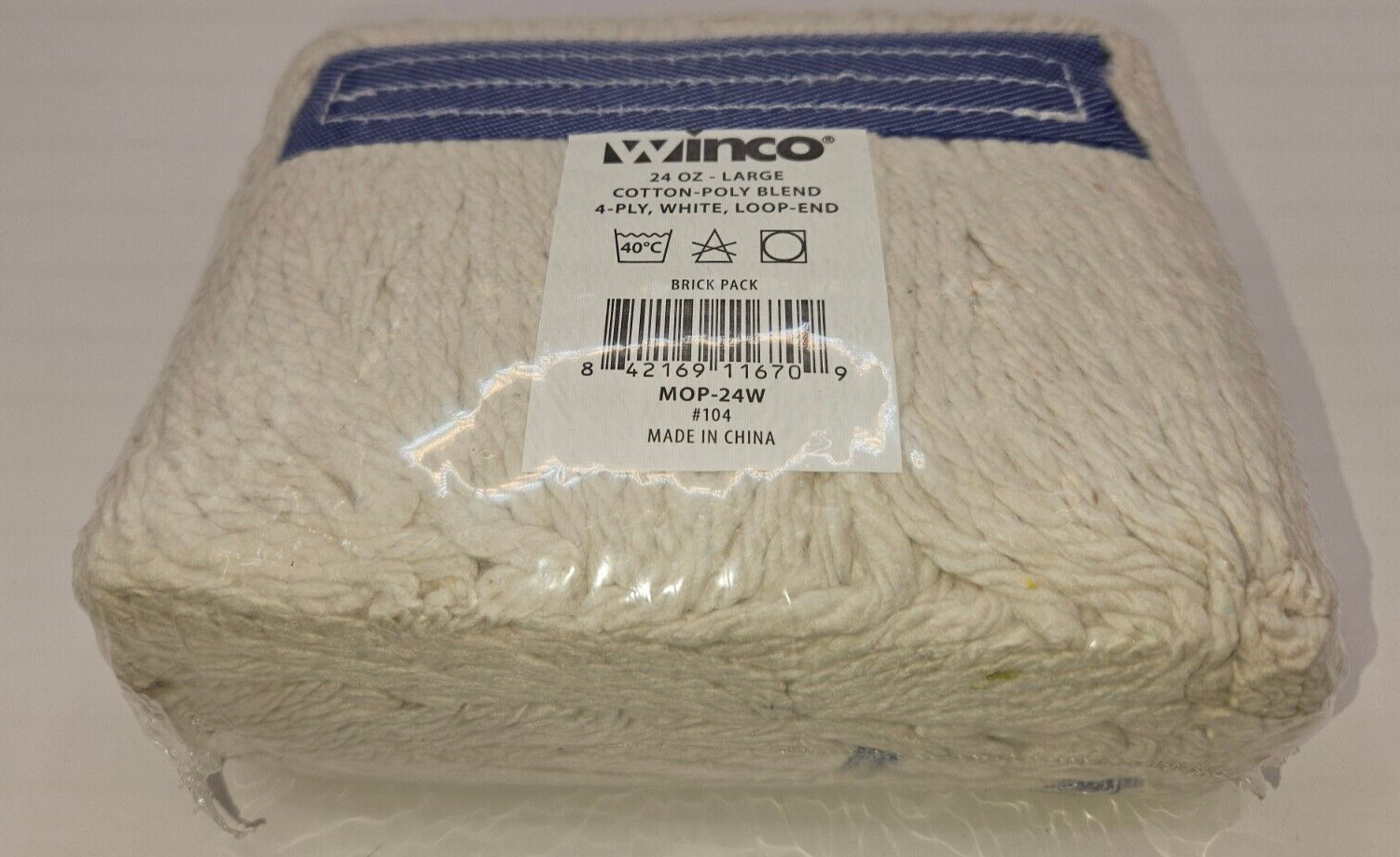 Winco MOP-24WC 24 oz Cotton Yarn Blend Cut End Mop Head – White