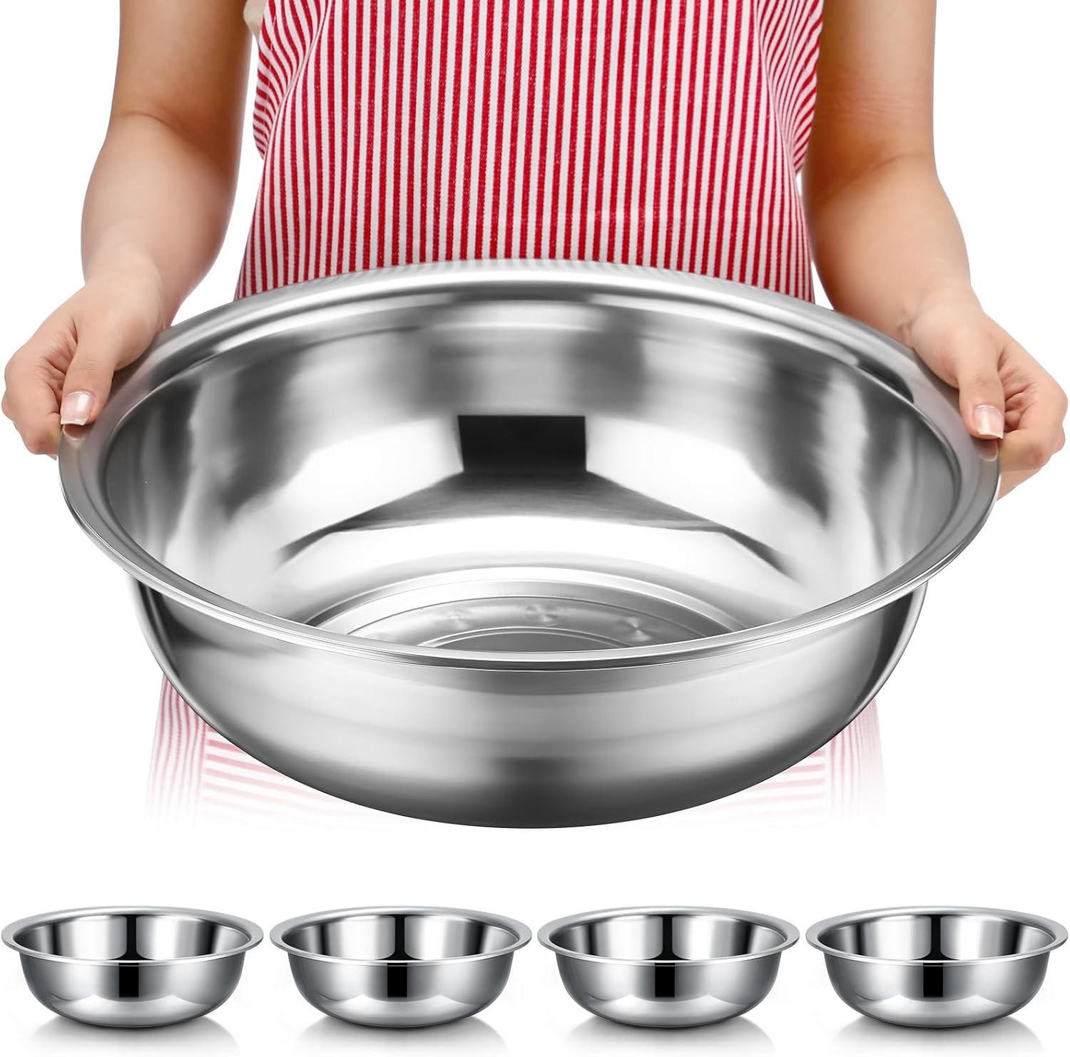 4Pcs 8Qt Stainless Steel Mixing Bowls 13In Mirror Finish Salad Basin Silver