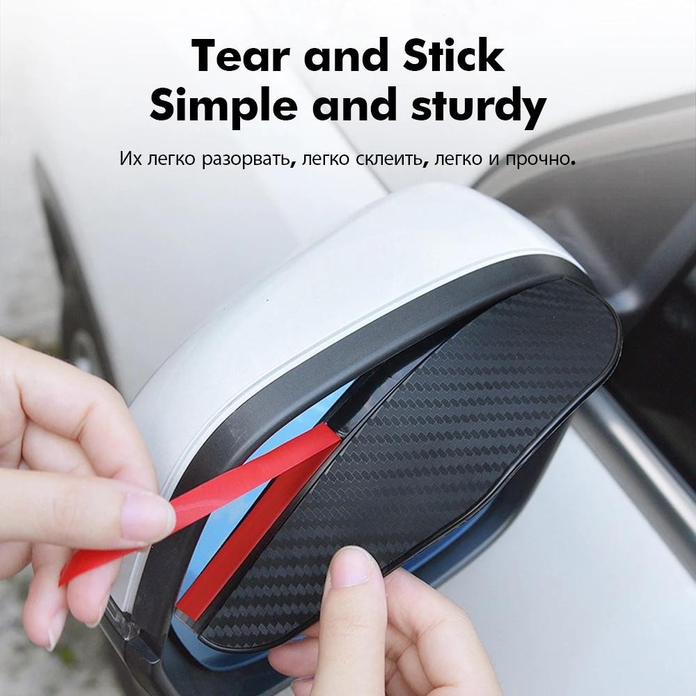 2pcs Car Rearview Mirror Rain Eyebrow Carbon Fiber Sun Visor Shade Cover Protect