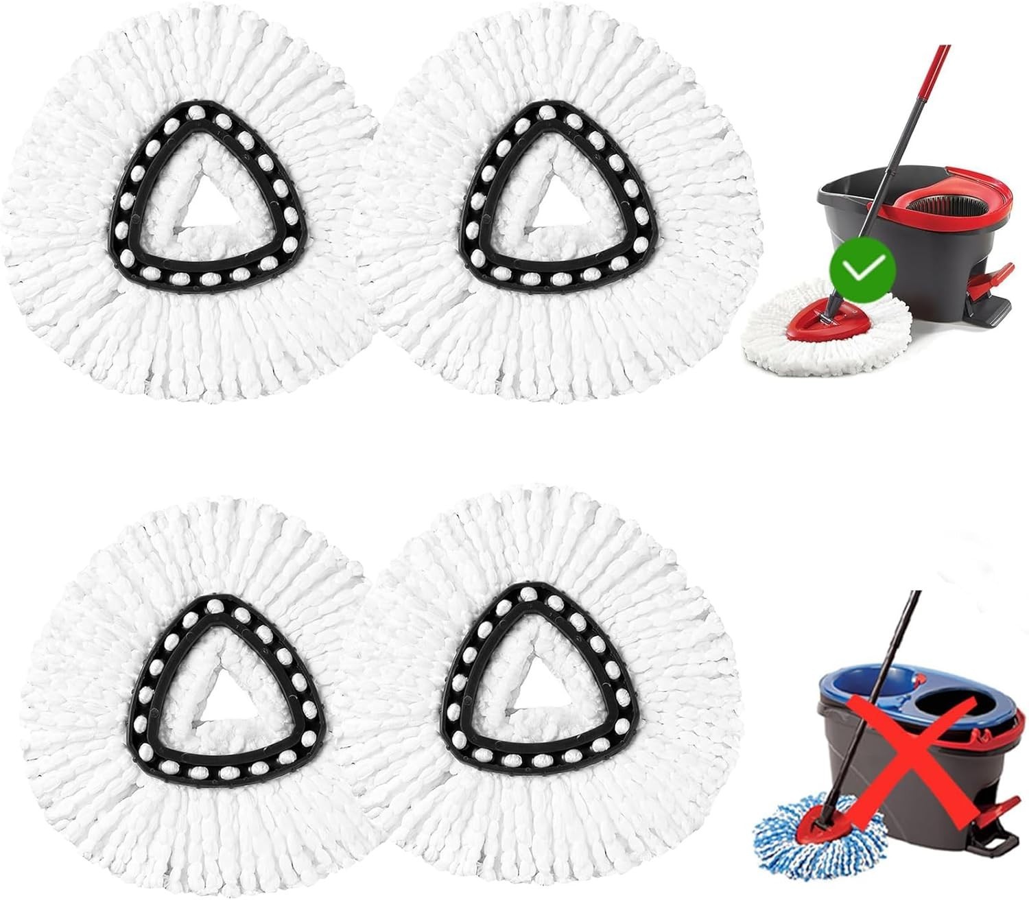 Microfiber Mop Head Replacement 4 Pack for Spin Mops Floor Cleaning