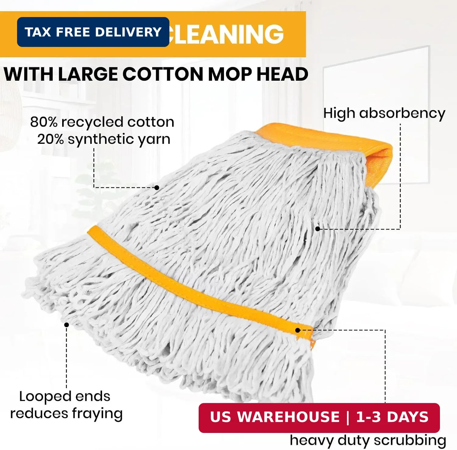 6PK Heavy Duty Commercial Mop Head Replacement- Loop End Cotton Blend String Ref