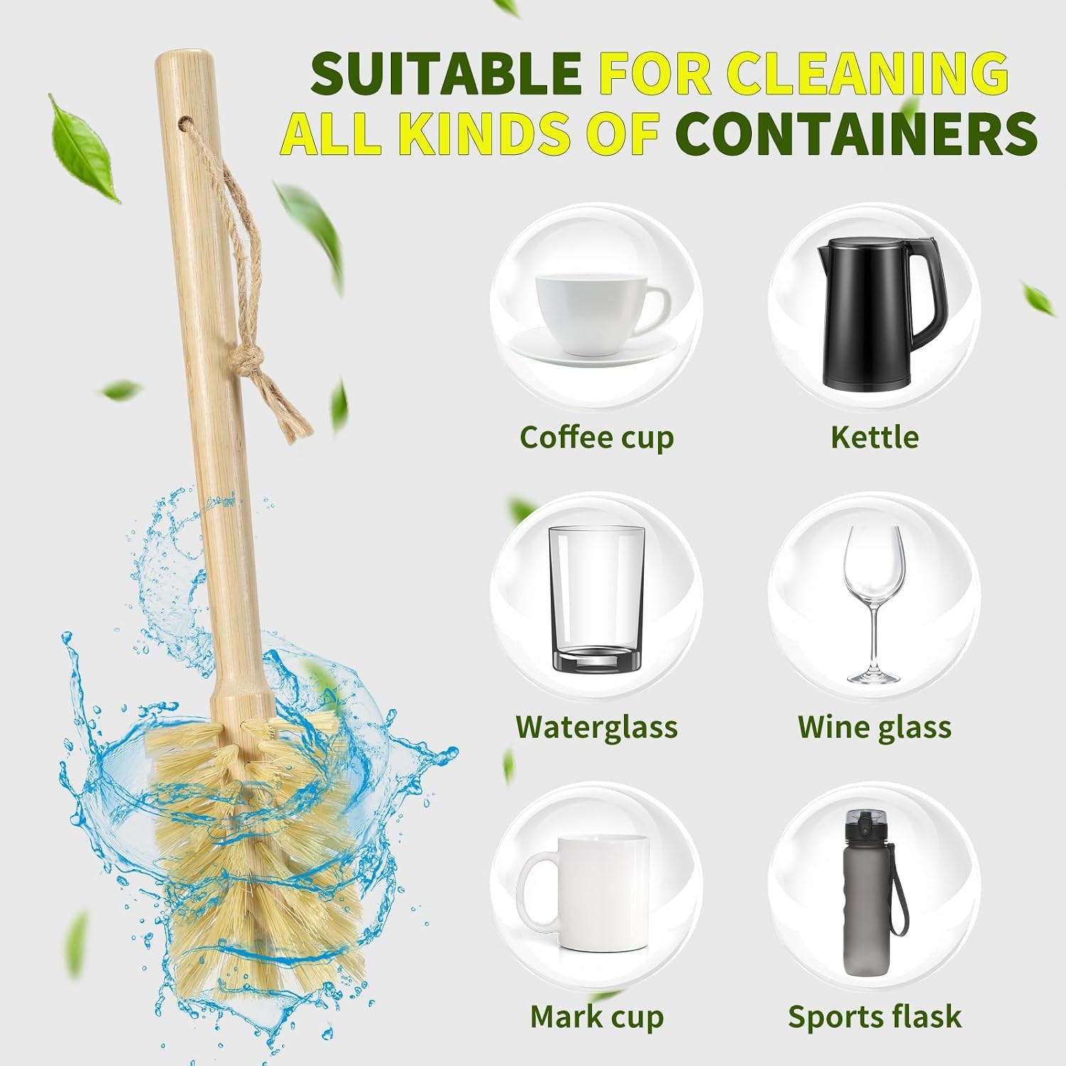 Natural Bamboo Cup Cleaning Brush Set of 2 – 11.5 Inch Sisal Bristle Bottle