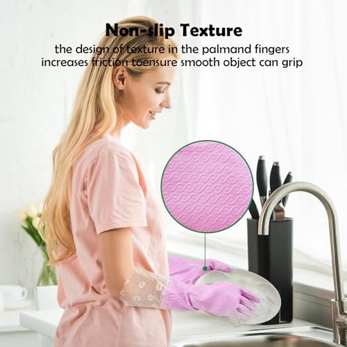 Reusable Rubber Cleaning Gloves for Medium (Pack of 3) Assorted Colors