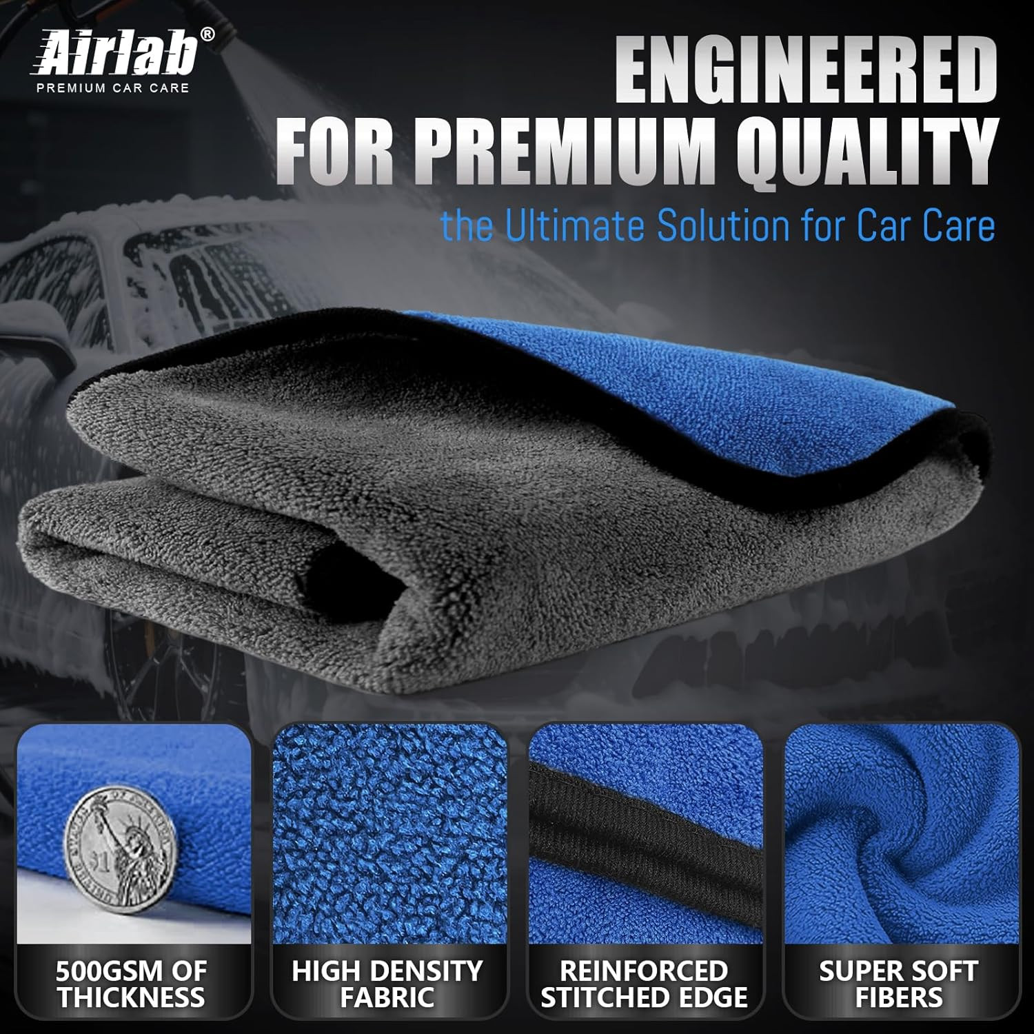 Toalla de Microfibra para Autos 35×24 Pulgadas Super Absorbente 500 GSM