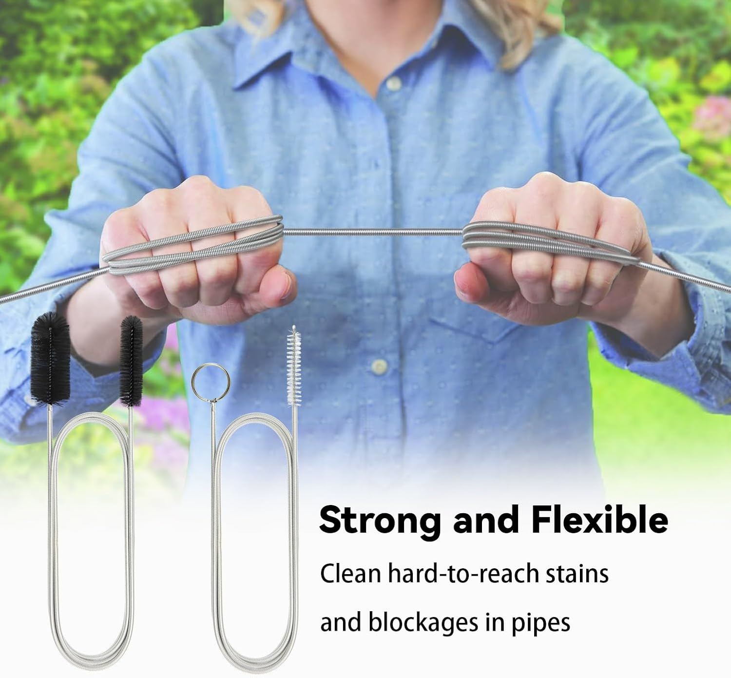 Flexible Drain Brush, 66 Inch Long Double Ended Hose Pipe Cleaners and 58 Inch