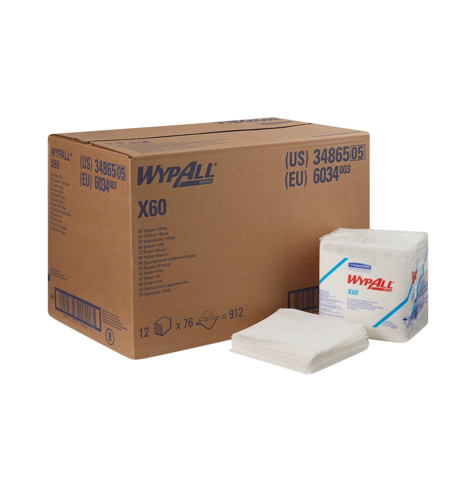 WypAll X60 Reusable Washcloth Task Wipes 12 X 12.5″ 34865 Case of 912 Wipes
