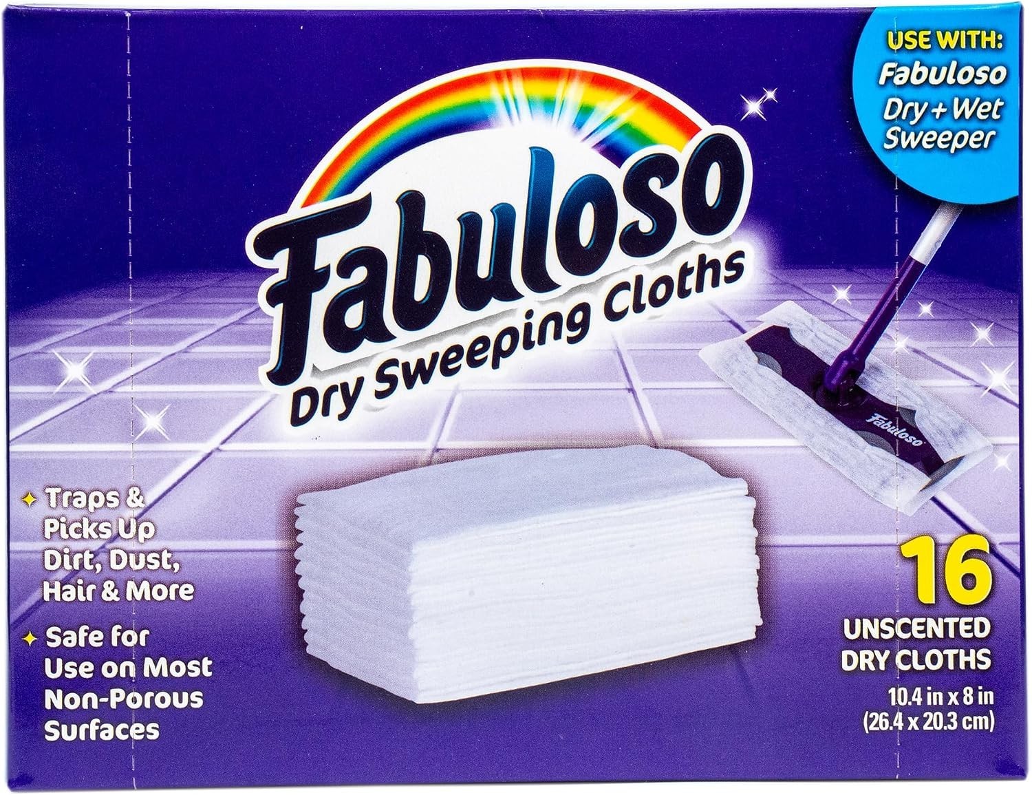 16 Unscented Dry Cloths for Sweeping – 10.4 x 8 Inches, Dirt Trapping Efficiency
