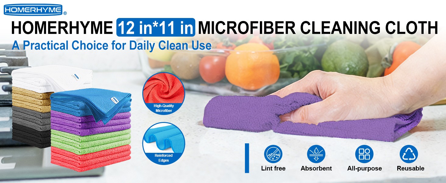 Microfiber Cleaning Cloth, 12 Pack Green Cleaning Rags,12″ X 11″ Lint Dish