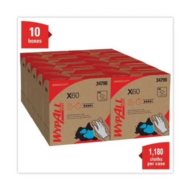 WypAll 34790 General Clean X60 Cloths, 8.34 x 16.8, White, 118/Box, 10 Boxes/CT