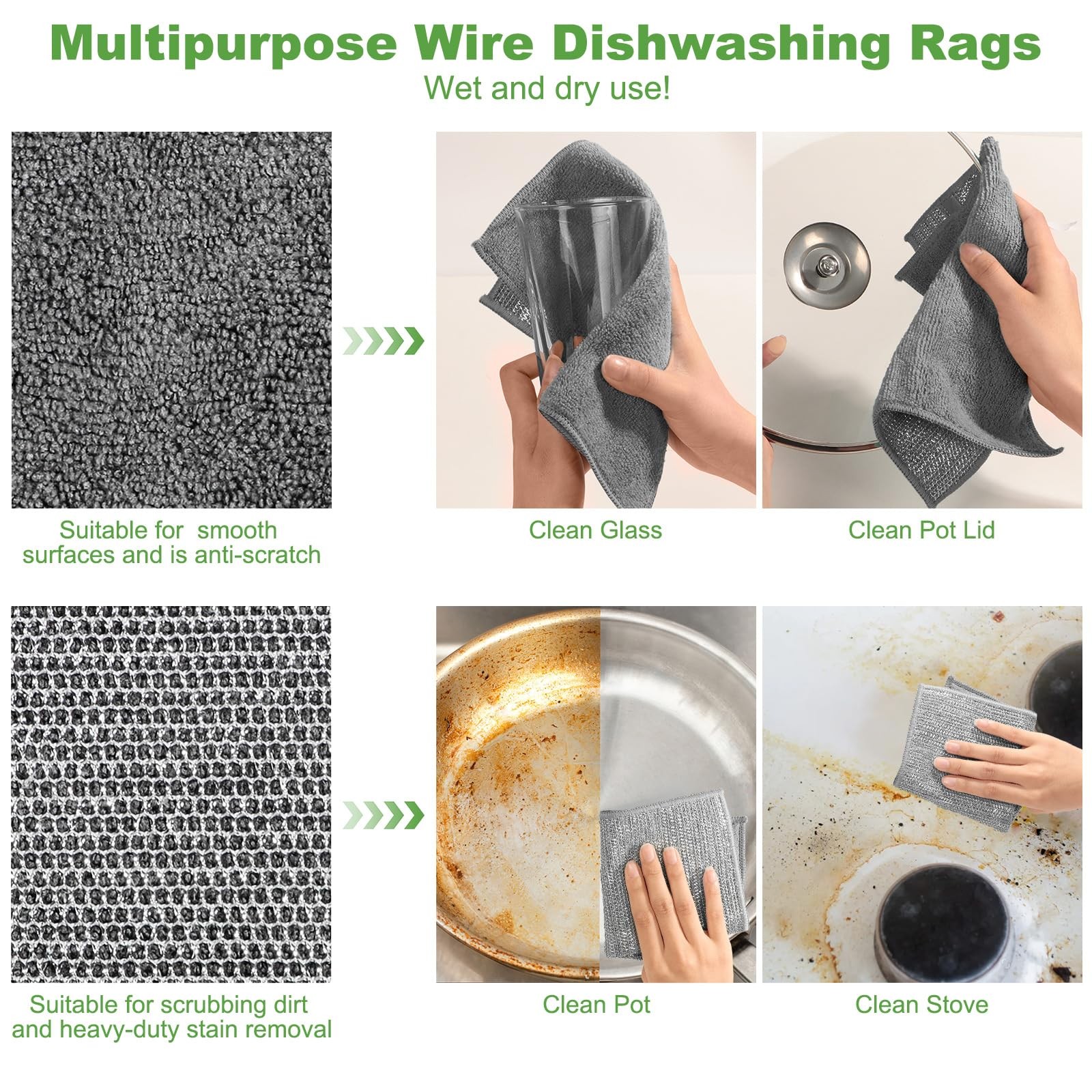 Non Scratch Wire Dishcloth,Multipurpose Wire Dishwashing Rag,10PCS