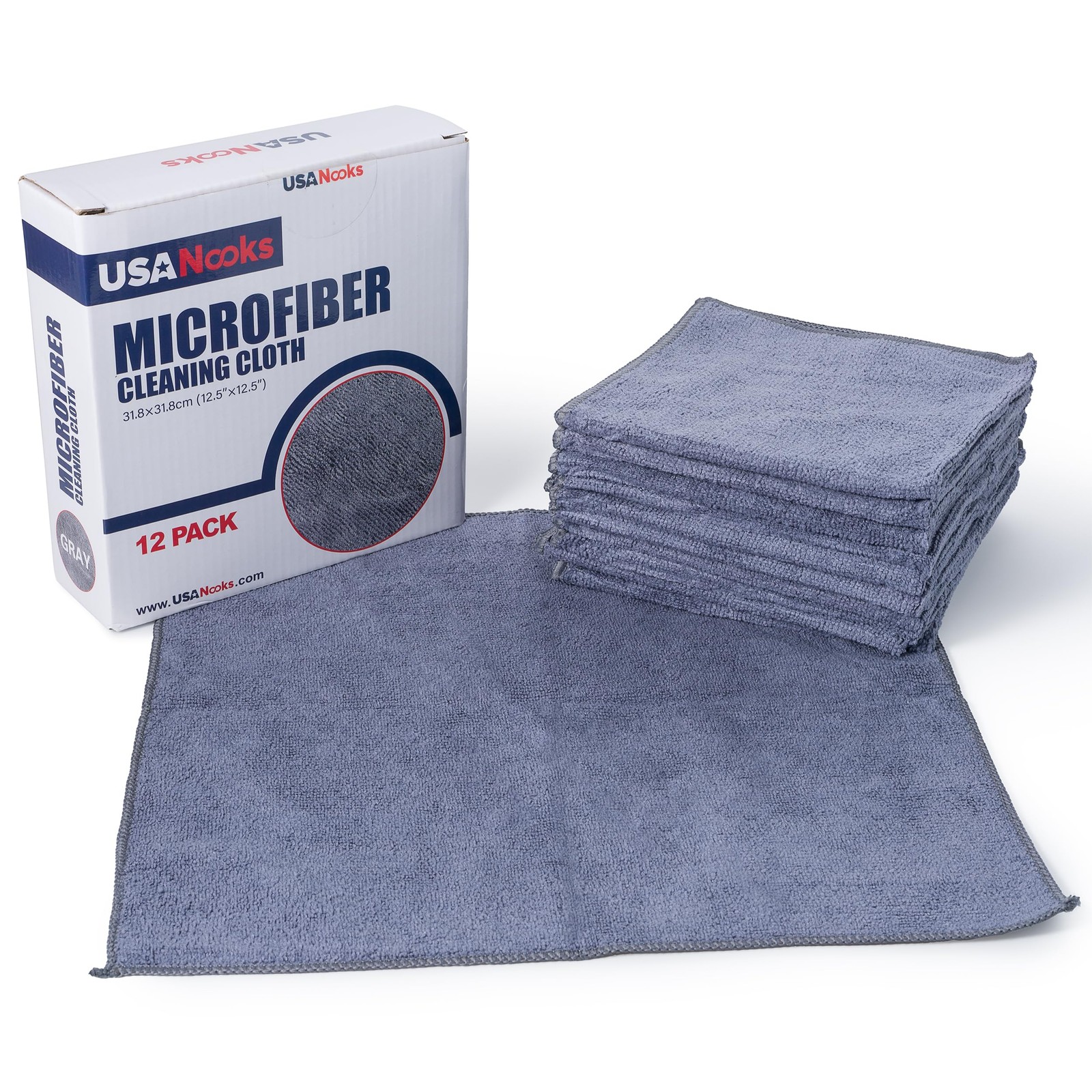 Microfiber Cleaning Cloth Grey 12 Pcs 12.5″x12.5″ High Performance 1200 Washes