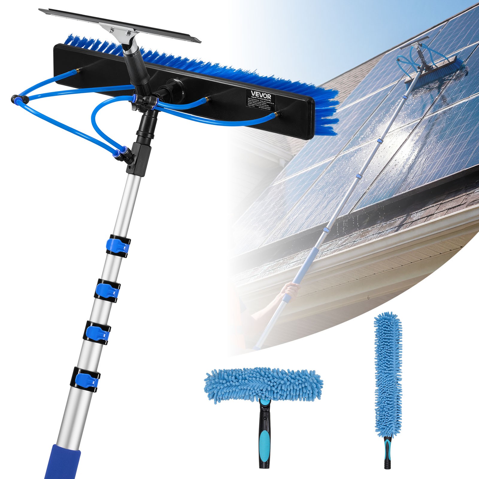 VEVOR Solar Panel Cleaning Kit Water Fed Pole Kit 15 ft with Brush and Squeegee