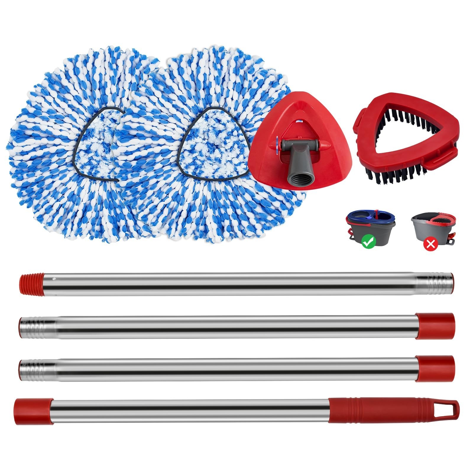 Spin Mop Replacement Set – Stainless Steel Handle, 2 Reusable Mop Heads & Base,