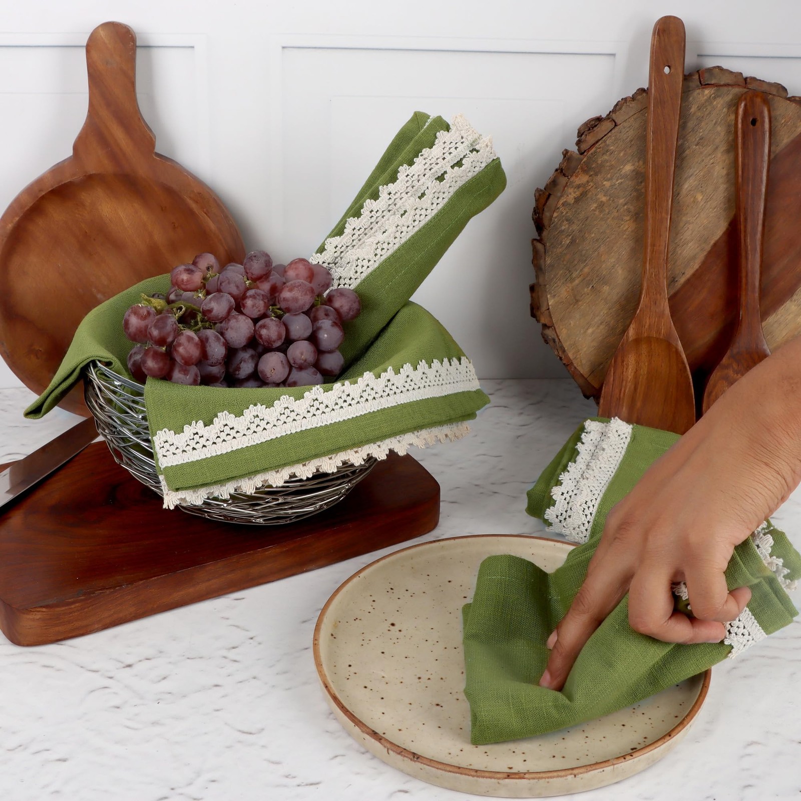6 PCS 20×30 Inch Olive Green Cotton Kitchen Dish Towels Highly Absorbent