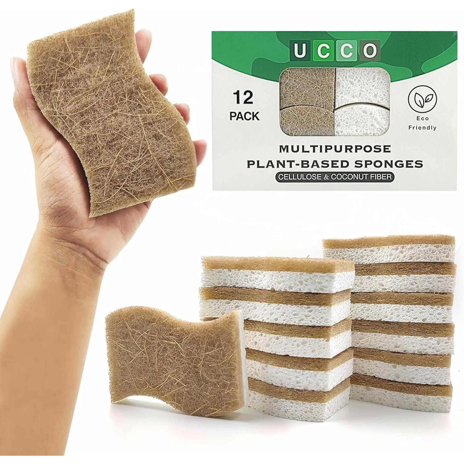 Eco Friendly Biodegradable Kitchen Sponges 12 Pack – Natural Compostable