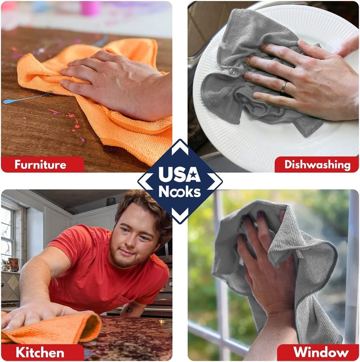 8-Pack Microfiber Towels – 12”x11”, 1200 Washes for Streak-Free Shine