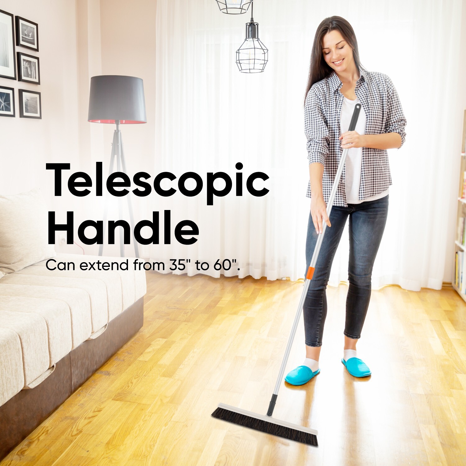 Superio 18″ Horsehair Swivel Broom, Rotating Broom with Telescopic Handle