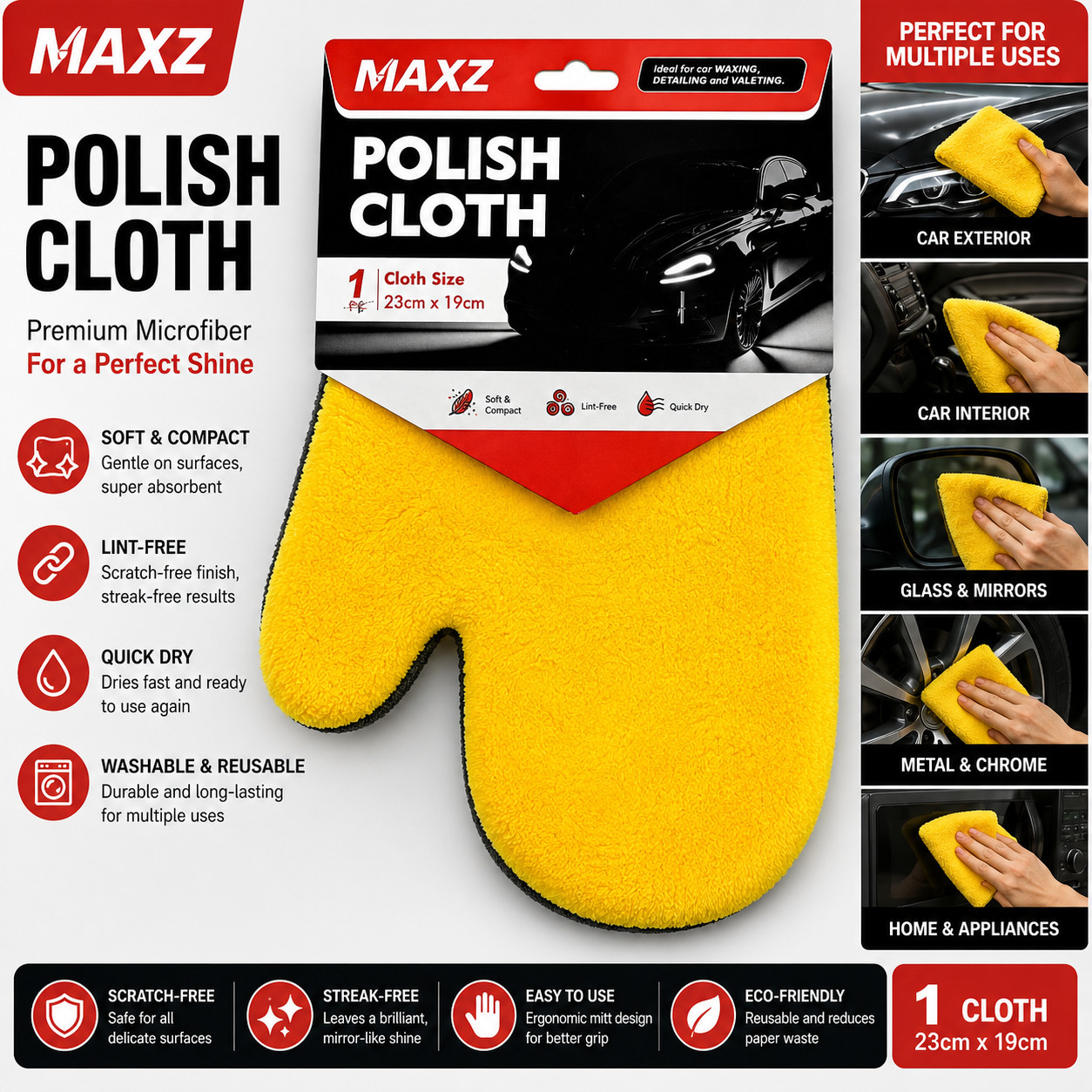 Car Care Microfiber Polish Cloth Mitt Quick Dry Detailing Glove