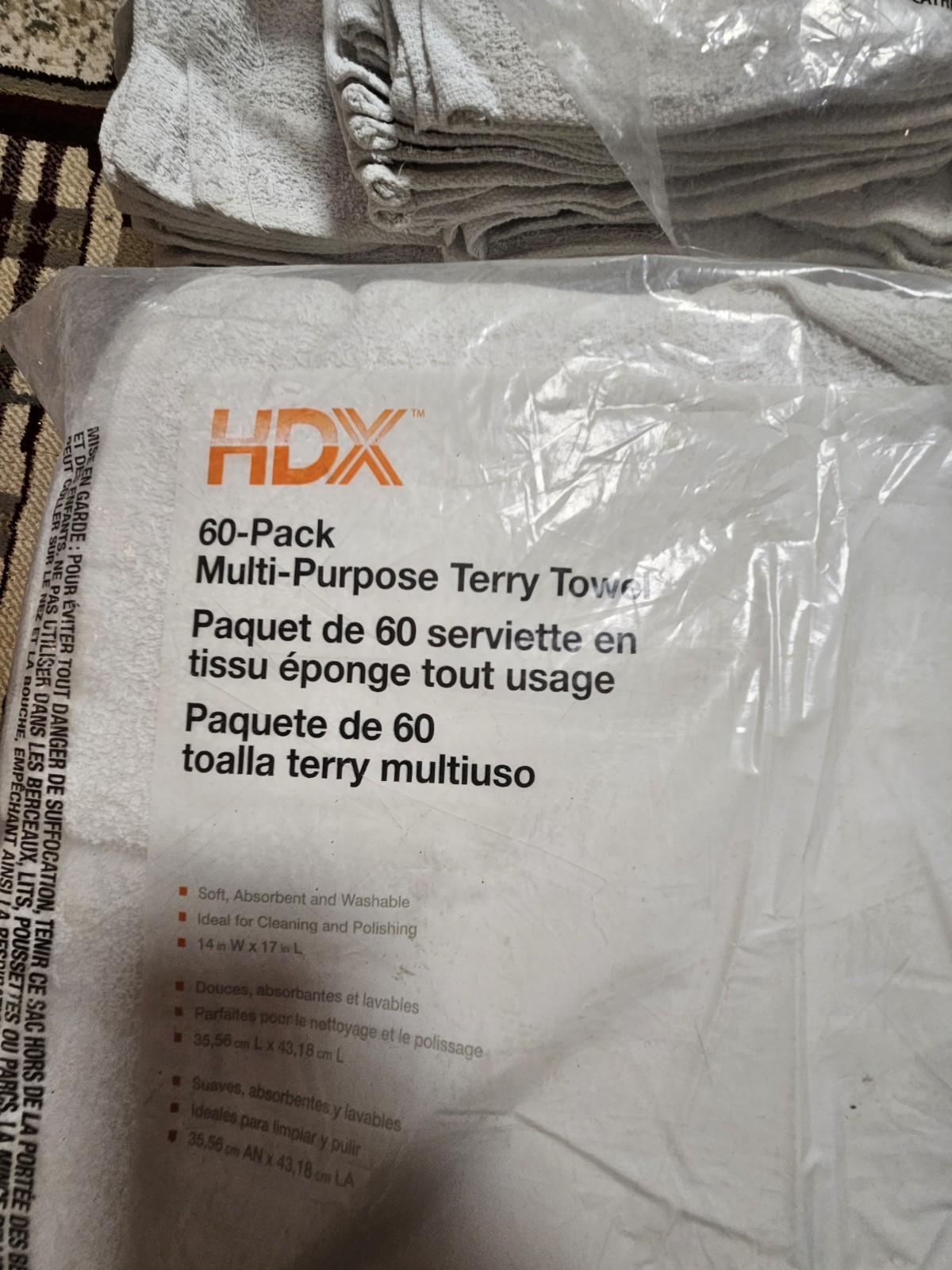 HDX Multi-Purpose Terry Towels White Cleaning Rags 14×17 60 Pack X2 24 Pack X2