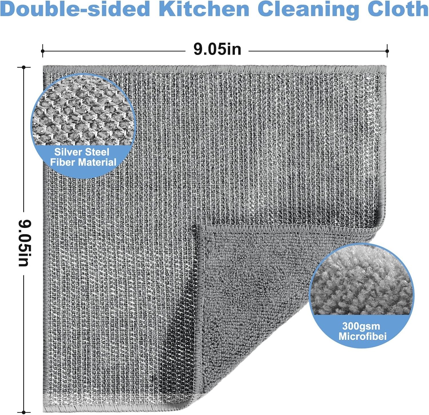 10pcs New Upgrade 2-Layer Microfiber Wire Dishcloth,Grey | Non-Scratch Wire