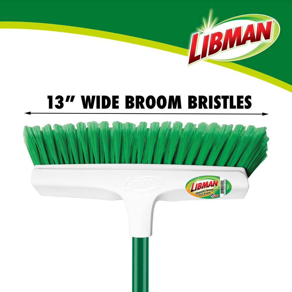 13 In. Smooth Surface Push Broom with Steel Handle (2-Pack)