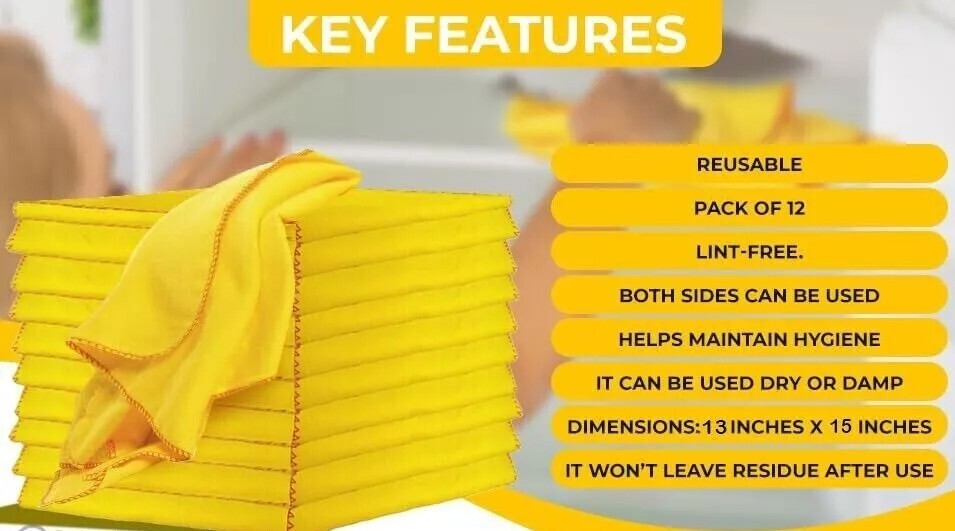 6 Count Cleaning Cloth Yellow Dust Towel Rag Car Polishing Detailing (Pack of 2)