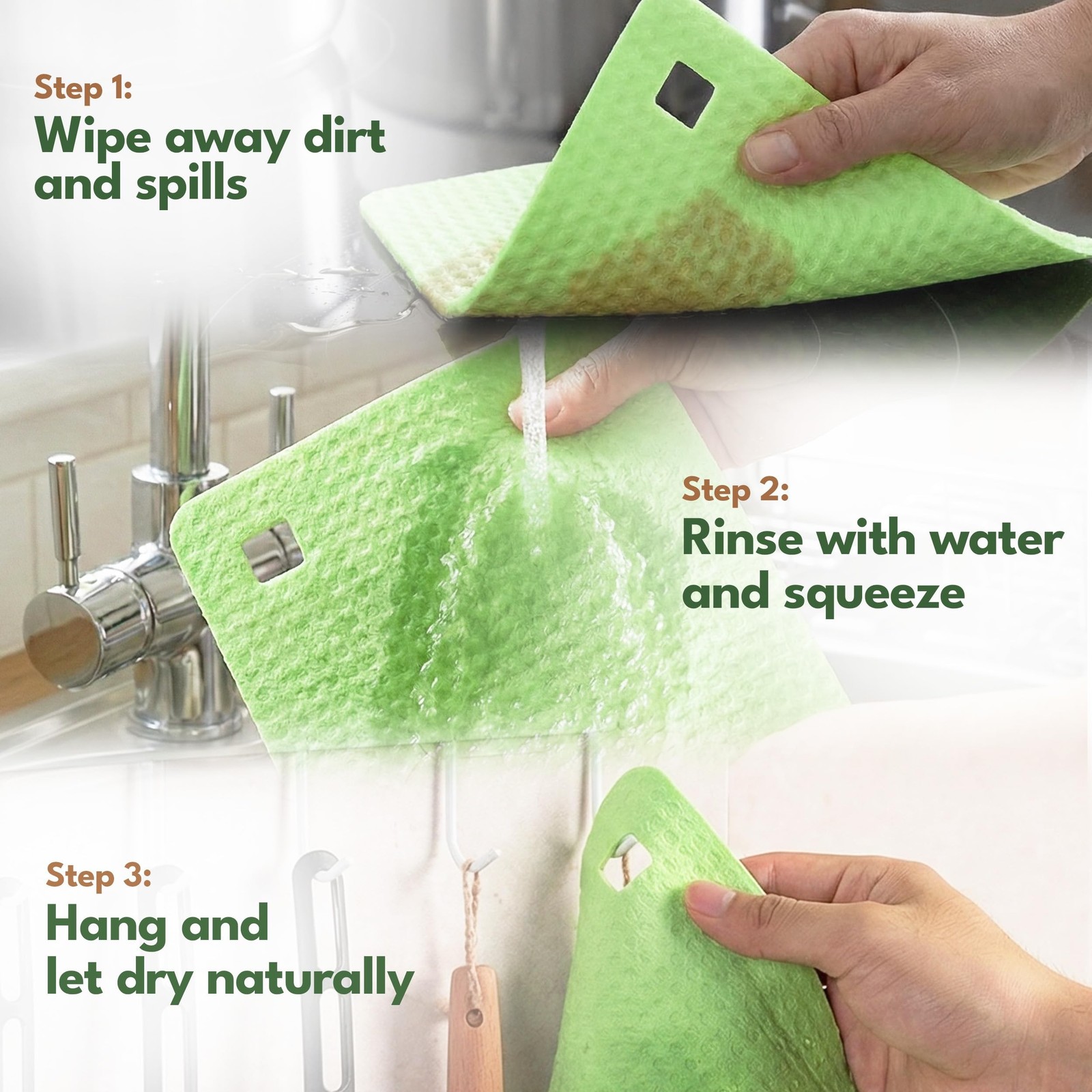 10 Pack Cellulose Swedish Dishcloths for Kitchen – Eco-Concious Reusable Dish…