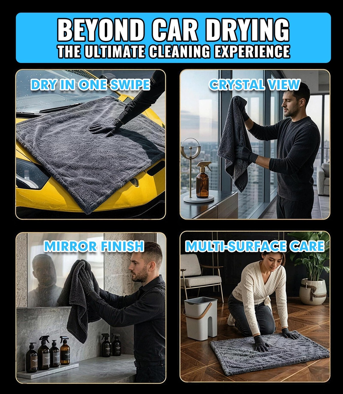 2-Pack Car Drying Towels, 1300 GSM Microfiber Towels for Cars, 36″ x 28″ XL