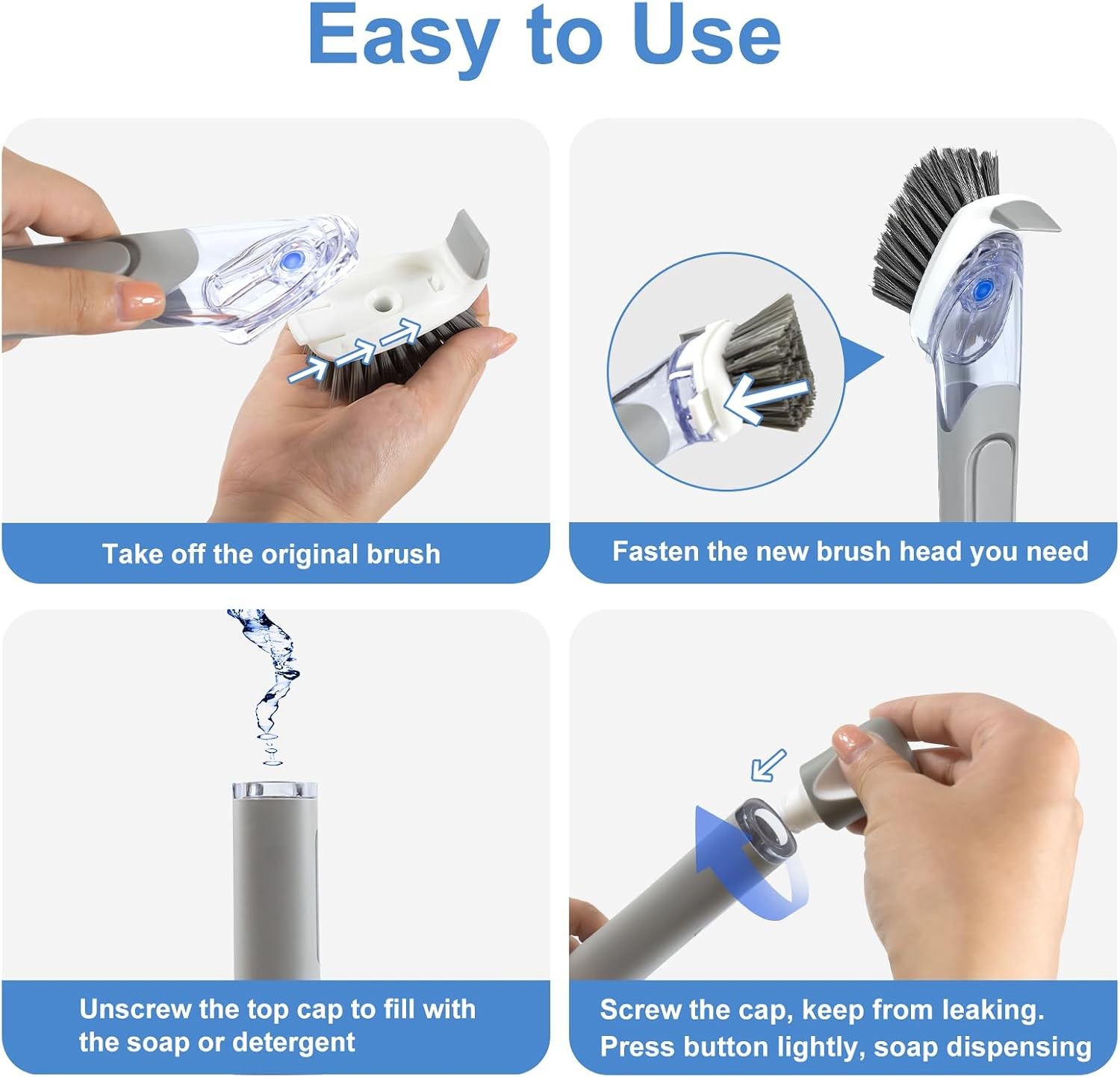 Dish Brush with Soap Dispenser & 3 Pack Dishwashing Sponge Refills Non Scratch,