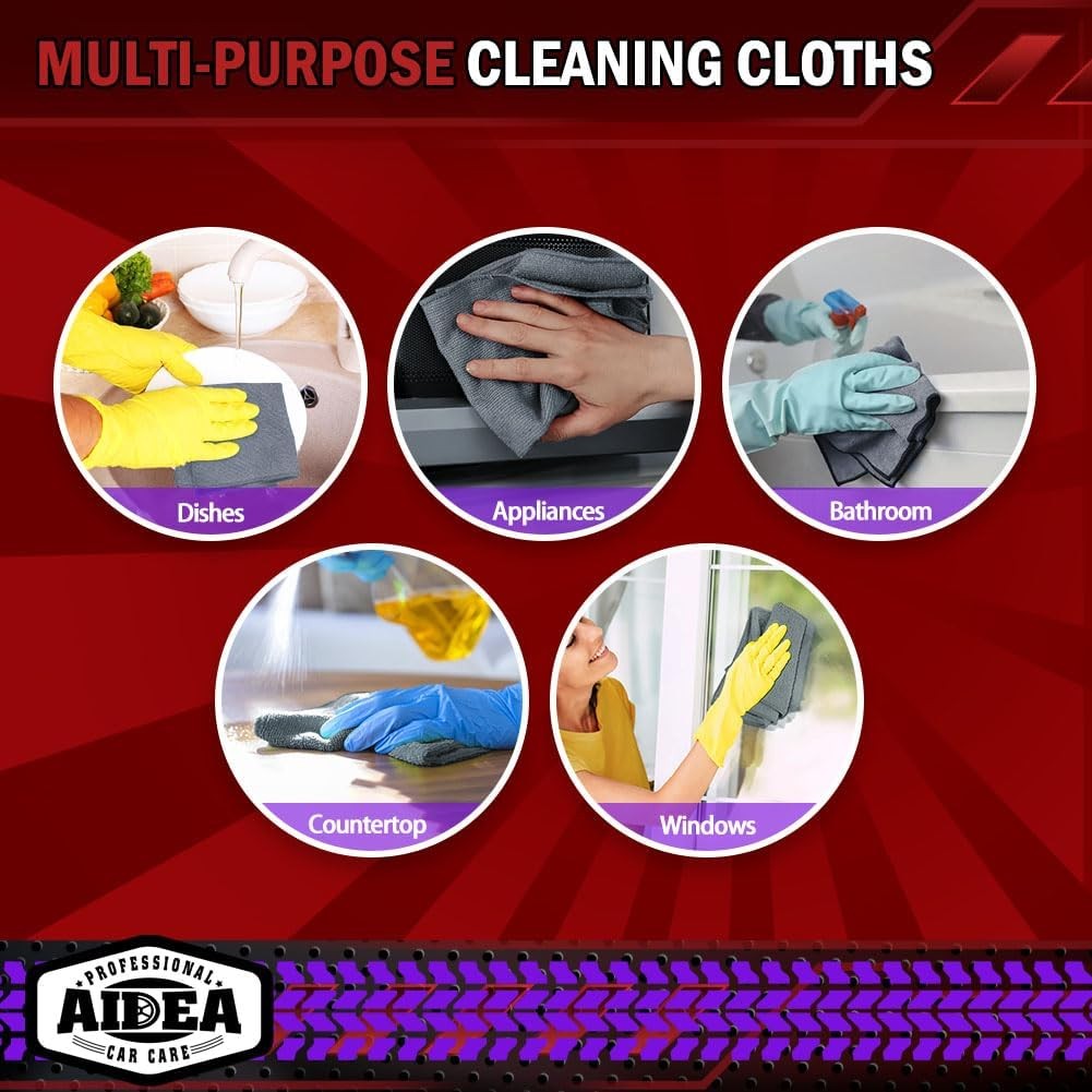 AIDEA Microfiber Cleaning Cloth Grey 10PK, Micro Fiber Cloth for Cleaning Cars,