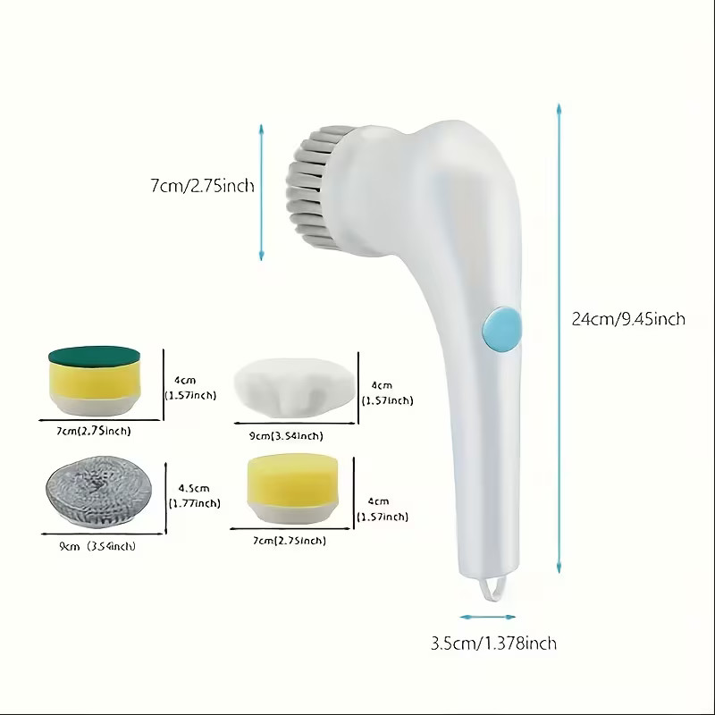 Electric Spin Scrubber Cordless 5 Heads for Bathroom Kitchen Tile Car White US