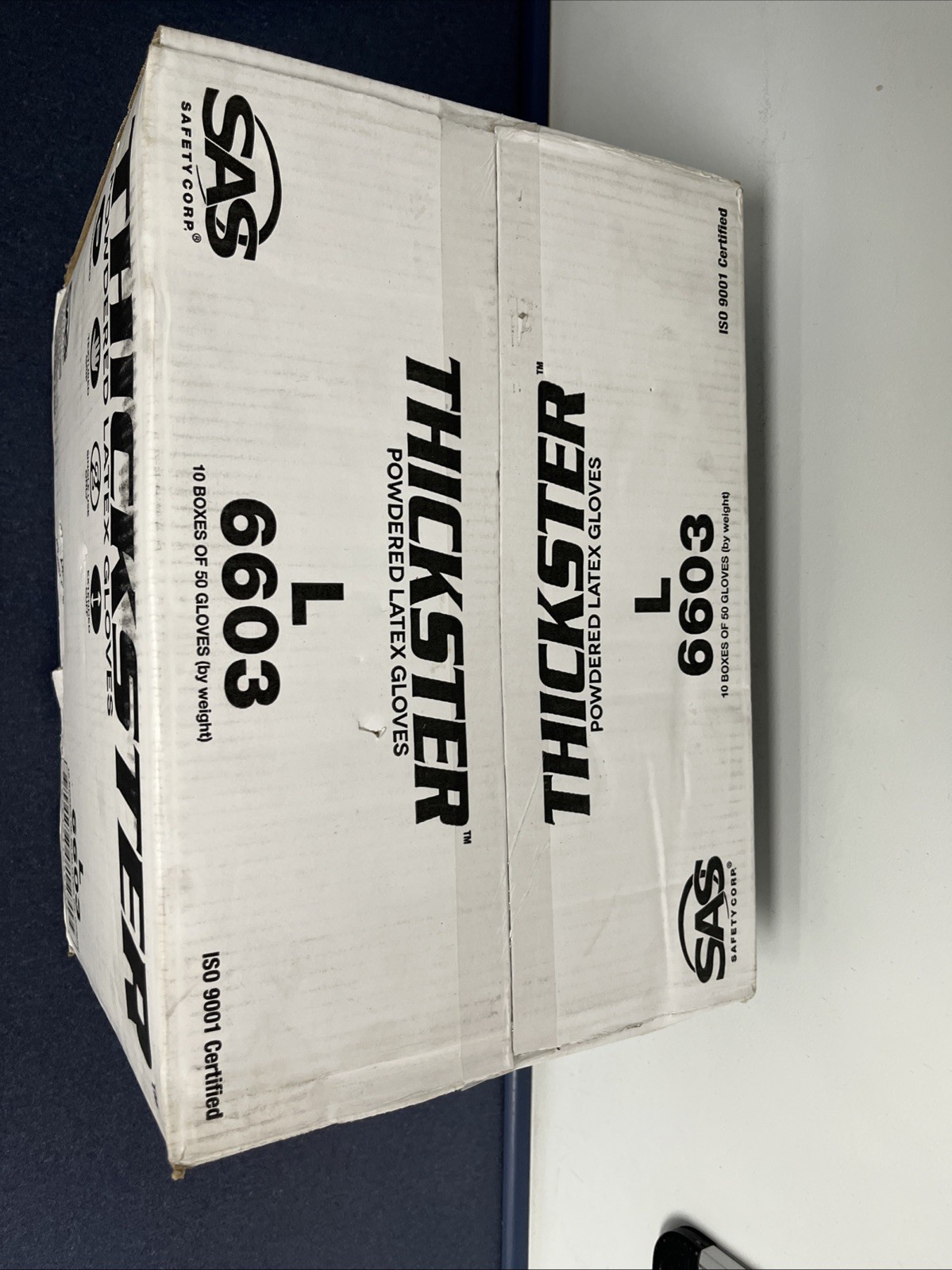 SAS THICKSTER Textured Blue Powdered Latex Gloves (Case of 10 boxes) 500 Large