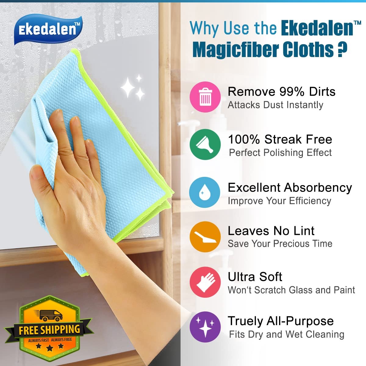 Ekedalen Blue Grey 12×16 Microfiber Cloths 8pk