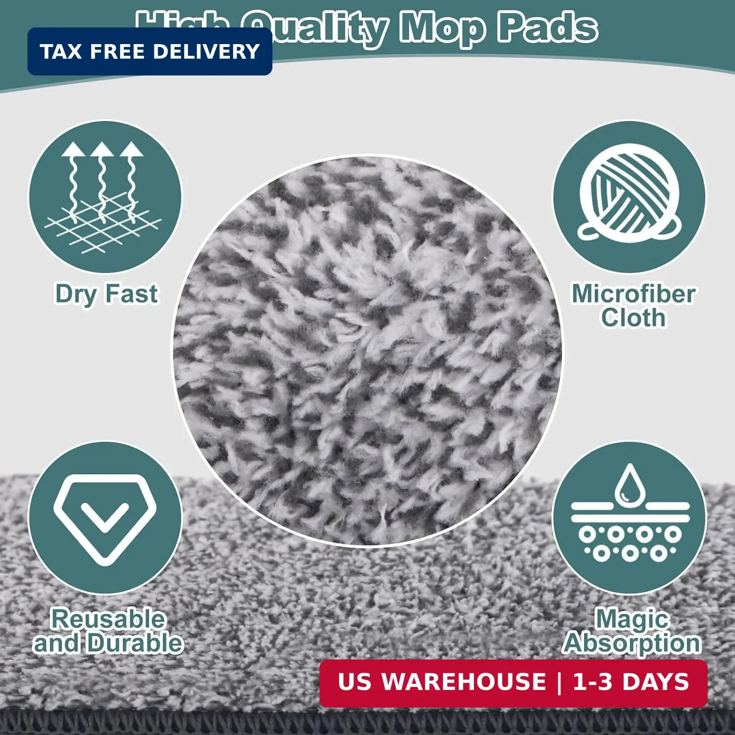 Flat Mop with 3 Pads, Microfiber Mops for Floor Cleaning Adjustable Handle 29-49